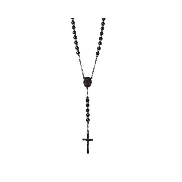 Mens Black Stainless Steel Rosary Necklace