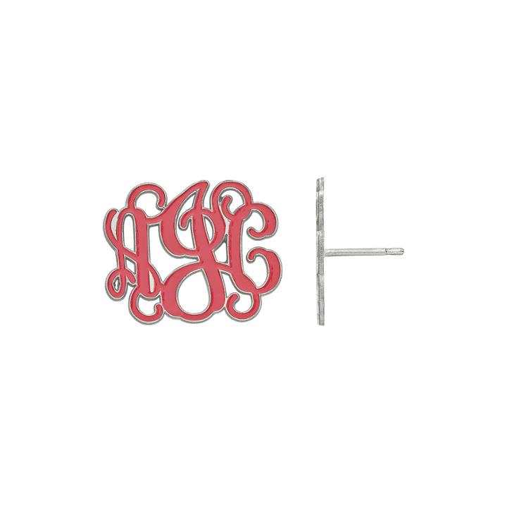 Personalized 19mm Sterling Silver Enamel Monogram Stud Earrings