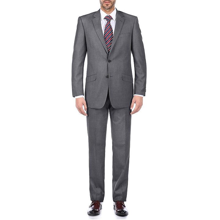 Verno Men's Dark Grey Slim Fit 100% Wool Two Piece Suit