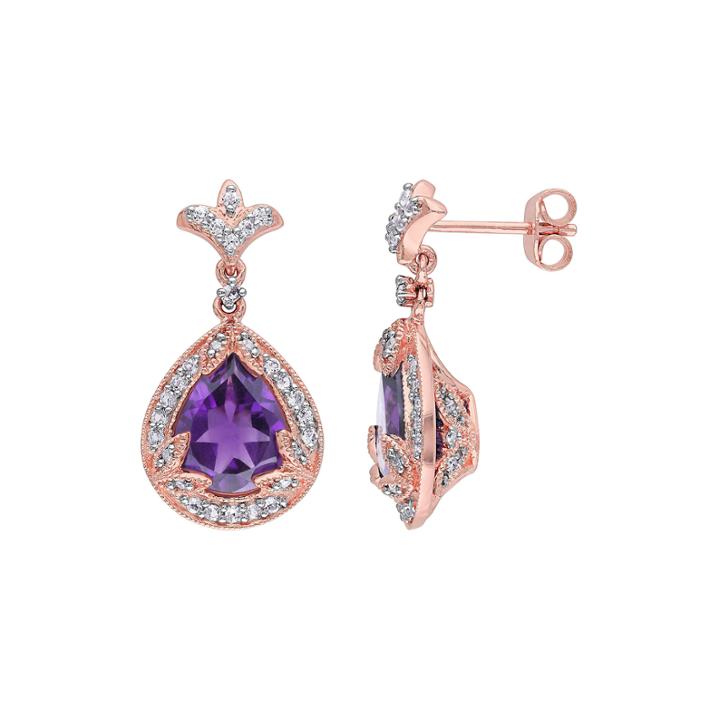 Genuine Amethyst, White Topaz And 1/10 Ct. T.w. Diamond Earrings