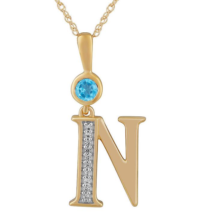 N Womens Genuine Blue Topaz 14k Gold Over Silver Pendant Necklace