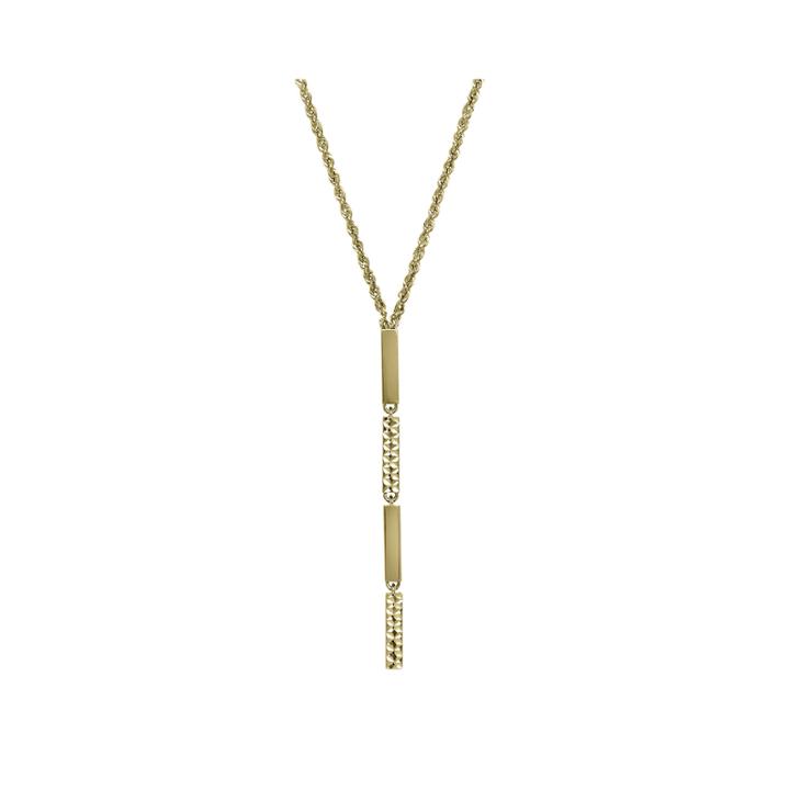 14k Yellow Gold Diamond-cut Striped Lariat Necklace