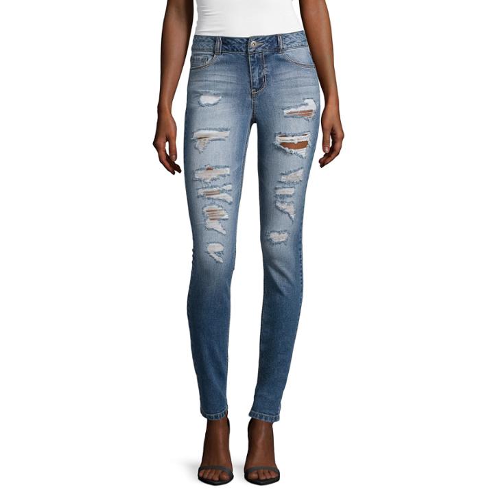 Blue Spice High Rise Roll Cuff Destructed Skinny Jeans