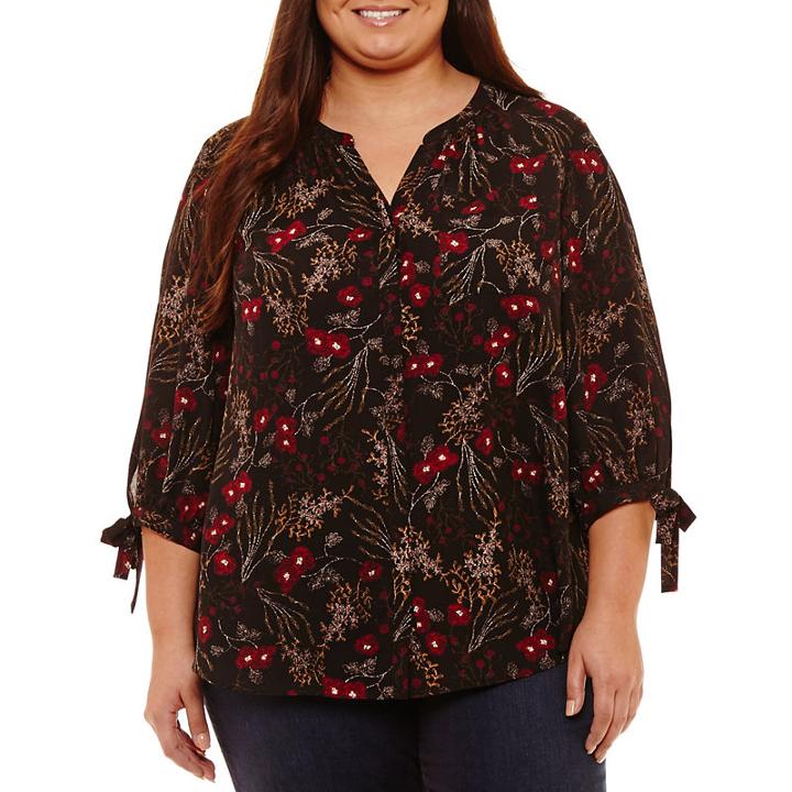 A.n.a 3/4 Sleeve Y Neck Woven Blouse - Plus
