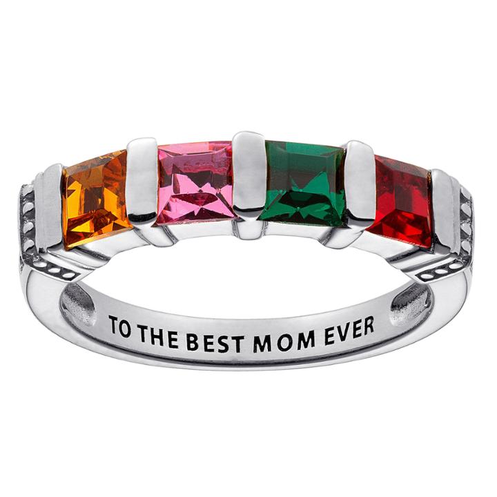 Personalized Engravable Four Birthstone Ring