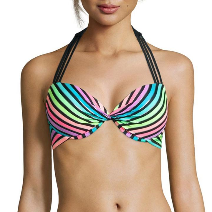Arizona Foil Stripe Pushup Halter Swim Top - Juniors