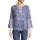 St. John's Bay 3/4 Sleeve Split Crew Neck Dobby Lace Up Blouse