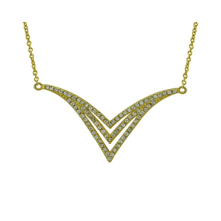 14k Yellow Gold Over Sterling Silver Crystal Chevron Necklace