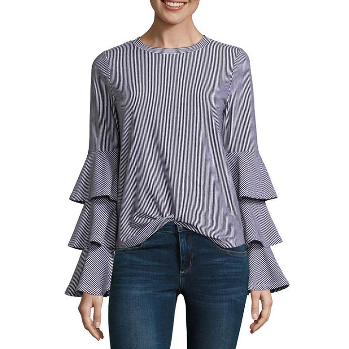 Belle + Sky Tiered Long Sleeve Twist Front Top