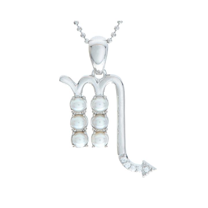 Scorpio Zodiac Cultured Freshwater Pearl And Cz Sterling Silver Pendant Necklace