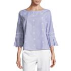 Liz Claiborne Scalloped Sleeve Embroidered Shirt
