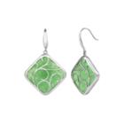 Cushion-cut Dyed Green Jade Sterling Silver Filigree Drop Earrings