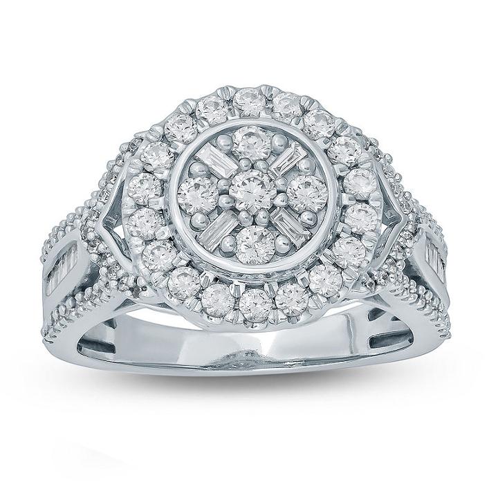 Womens 1 Ct. T.w. Genuine Diamond White 10k Gold Engagement Ring