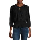 Almost Famous 3/4 Sleeve Round Neck Jersey Blouse-juniors