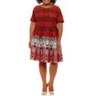 Danny & Nicole Elbow Sleeve Circles Fit & Flare Dress-plus