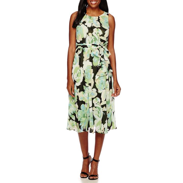 Black Label By Evan-picone Sleeveless Floral A-line Dress
