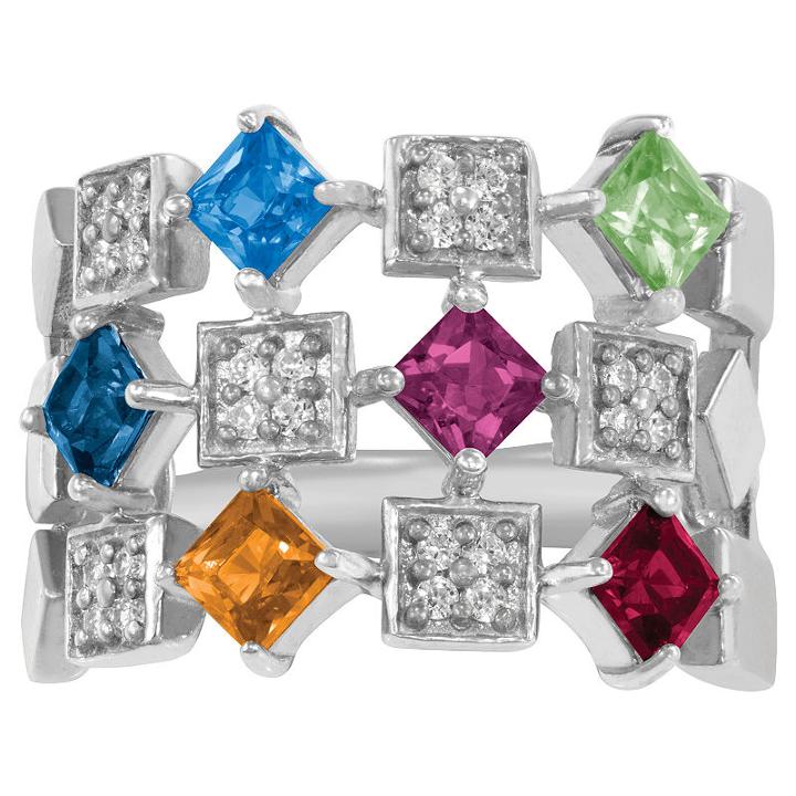 Personalized Womens Genuine Multi Stone Sterling Silver Band
