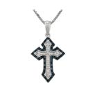 1/5 Ct. T.w. White And Color-enhanced Blue Diamond Sterling Silver Cross Pendant Necklace