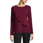 Liz Claiborne Long Sleeve Ruffle Front Blouse-womens