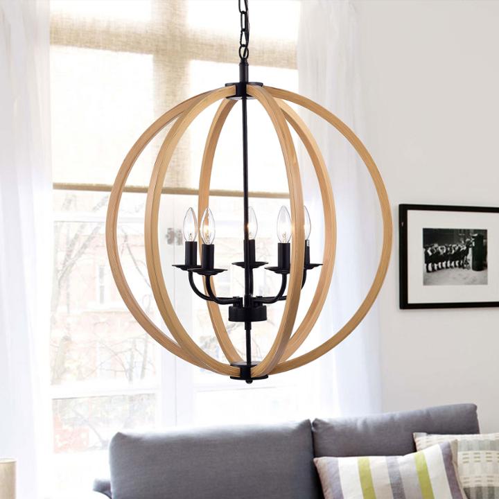 Fedelmid Black Natural Wood 24-inch Round Pendantlamp