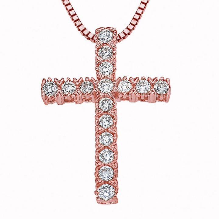 Womens 1/4 Ct. T.w. Genuine Diamond 10k Rose Gold Cross Pendant Necklace