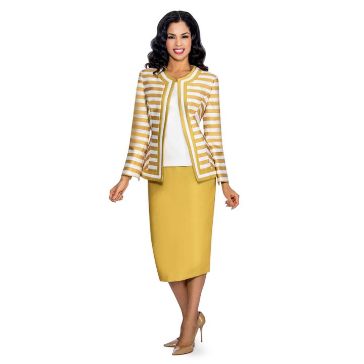 Giovanna Collection Women's Size Non-collar Stripe 3-piece Skirt Suit