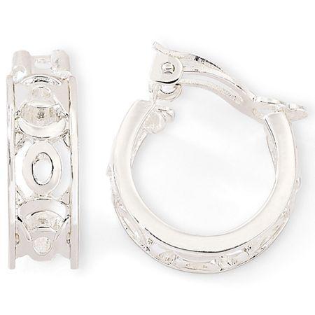 Liz Claiborne Carved Silver-tone Clip-on Hoop Earrings