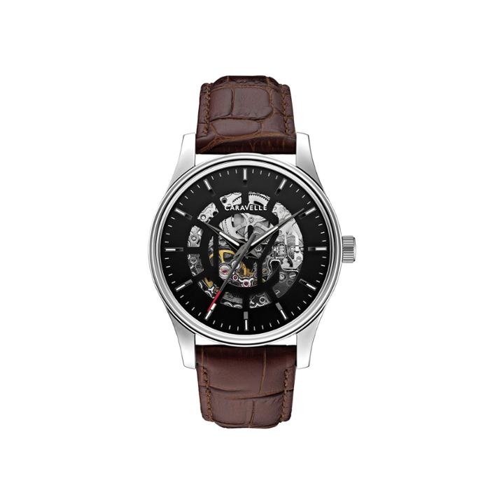 Caravelle New York Mens Stainless Steel Skeleton Automatic Watch 43a123