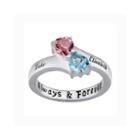 Personalized Couple's Name Heart Birthstone Bypass Ring