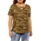 Short Sleeve Y Neck Camouflage T-shirt-womens Juniors Plus