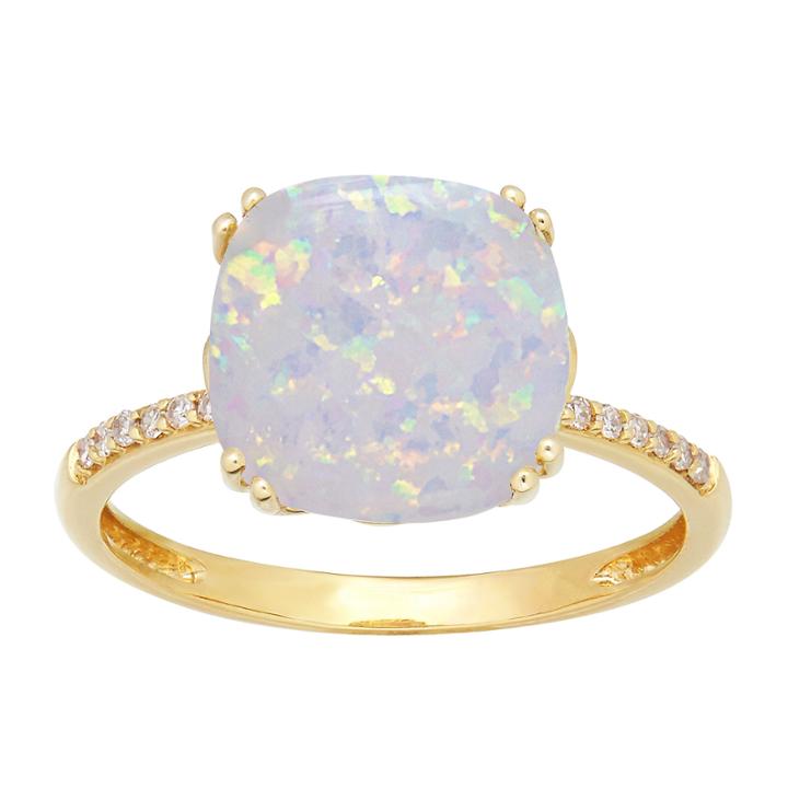 Womens Diamond Accent Lab Created White Opal 10k Gold Cocktail Ring