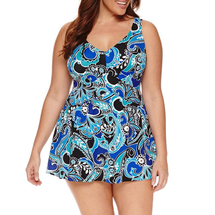 Le Cove Paisley Swim Dress - Plus