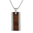 Mens Stainless Steel & Wood Dog Tag Pendant Necklace