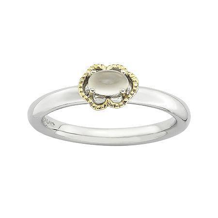 Personally Stackable Oval Genuine White Moonstone Two-tone Ring