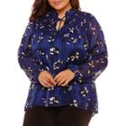 Byer California Elbow Sleeve V Neck Chiffon Floral Blouse-plus