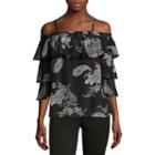 By & By 3/4 Sleeve Chiffon Dress Shirt Juniors