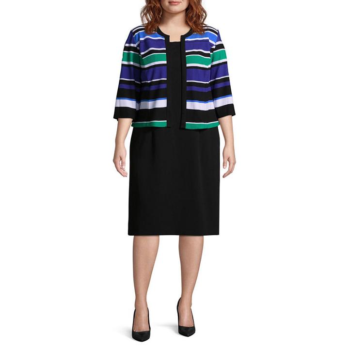 Studio 1 3/4 Sleeve Stripe Jacket Dress - Plus