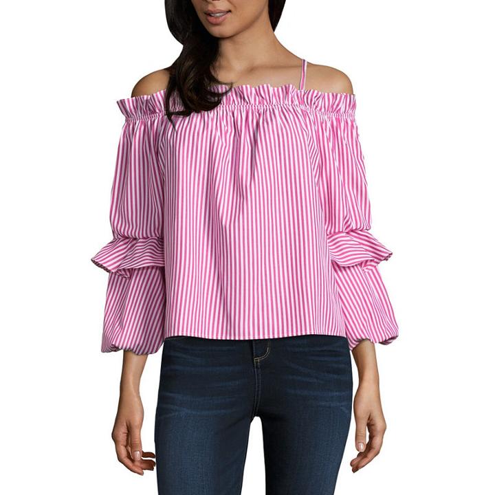 By & By Long Sleeve Square Neck Poplin Blouse-juniors