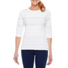 Sag Harbor Lace And Stripes 3/4 Sleeve Pullover Sweater