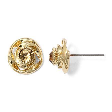 Monet Gold-tone Brown Button Earrings