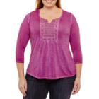 Unity World Wear 3/4 Sleeve Split Crew Neck Knit Blouse-plus