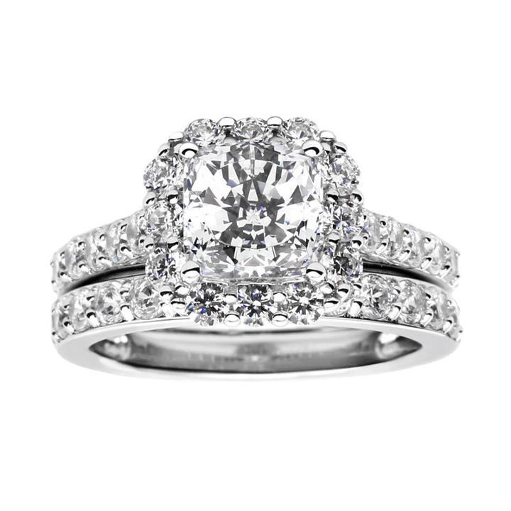 100 Facets By Diamonart 3.11 Ct. T.w. Cubic Zirconia Halo Bridal Set