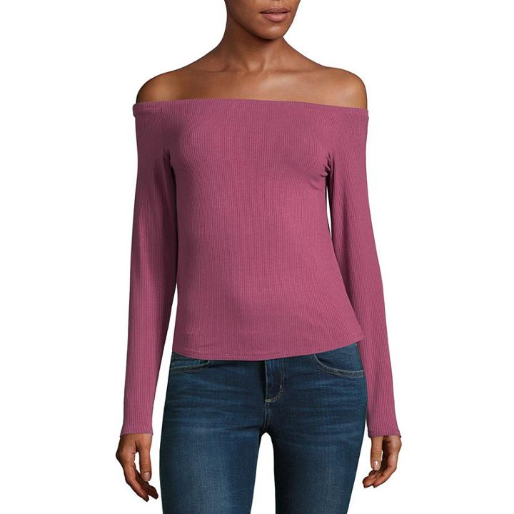 Arizona Long Sleeve Square Neck Knit Blouse-juniors