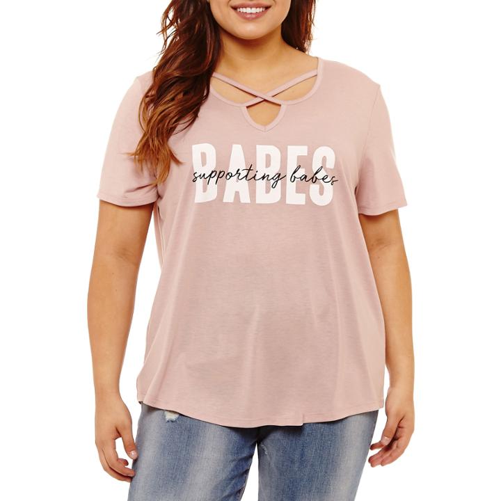 Short Sleeve Y Neck T-shirt-womens Juniors Plus