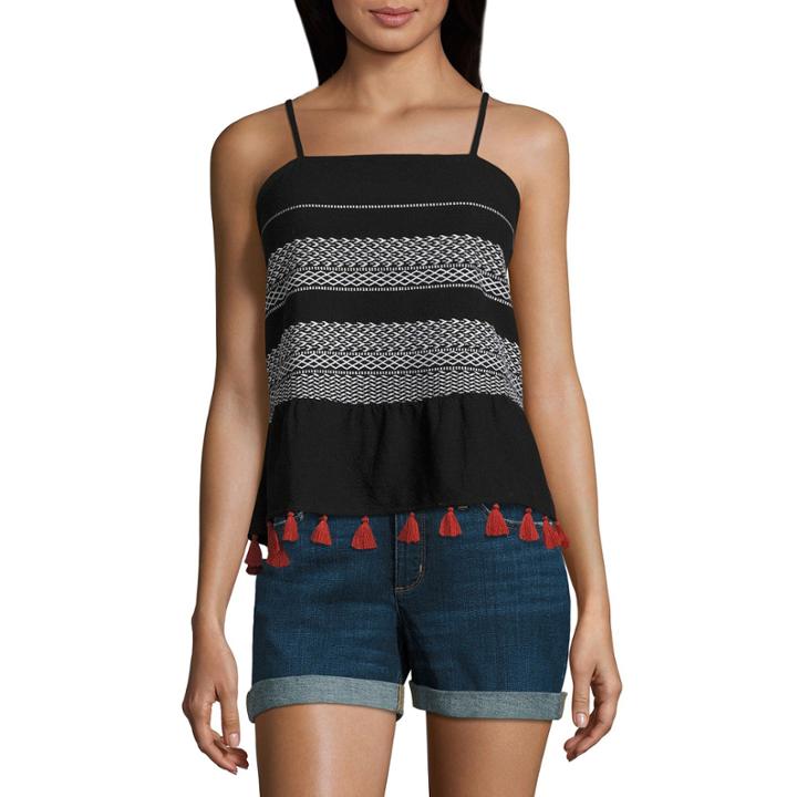 A.n.a Tassel Trim Embroidered Tank
