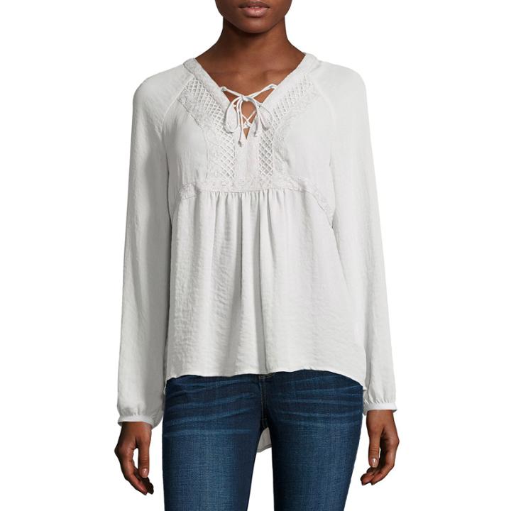 A.n.a Long Sleeve Scoop Neck Woven Blouse-petites