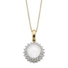 Cultured Freshwater Pearl And Lab-created White Sapphire Button Pendant Necklace
