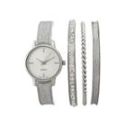 Womens Silver-tone Bangle Watch And Bracelet Set