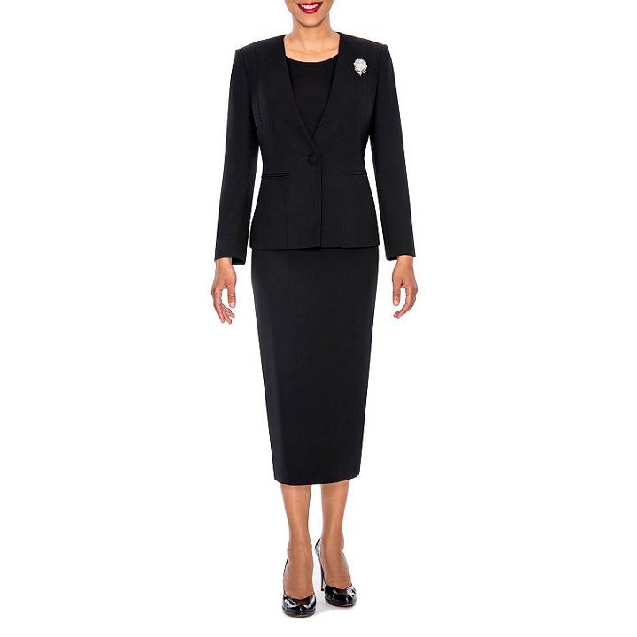 Giovanna Signature Women's 3-piece Microfiber Collarless Skirt Suit