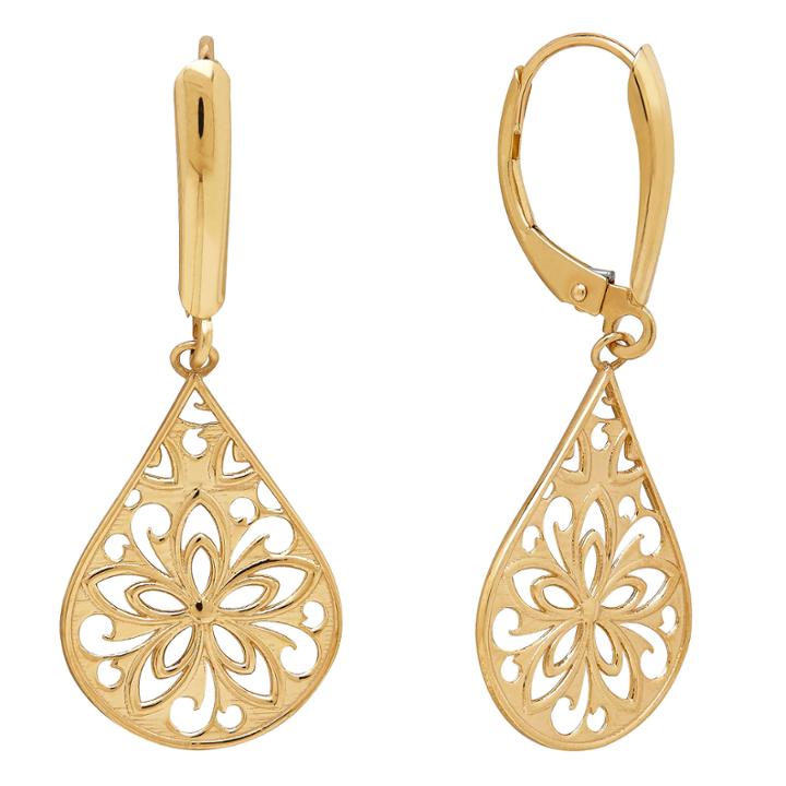Infinite Gold&trade; 14k Yellow Gold Flower Teardrop Earrings